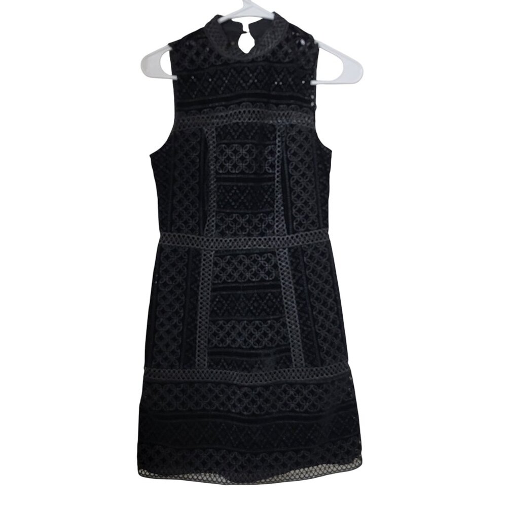 Topshop Size 2 Black Velvet Lace/Cutwork Sleeveless Cocktail/Mini Dress